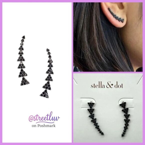 Stella & Dot Hematite Pavé Ear Climbers - Picture 3 of 11